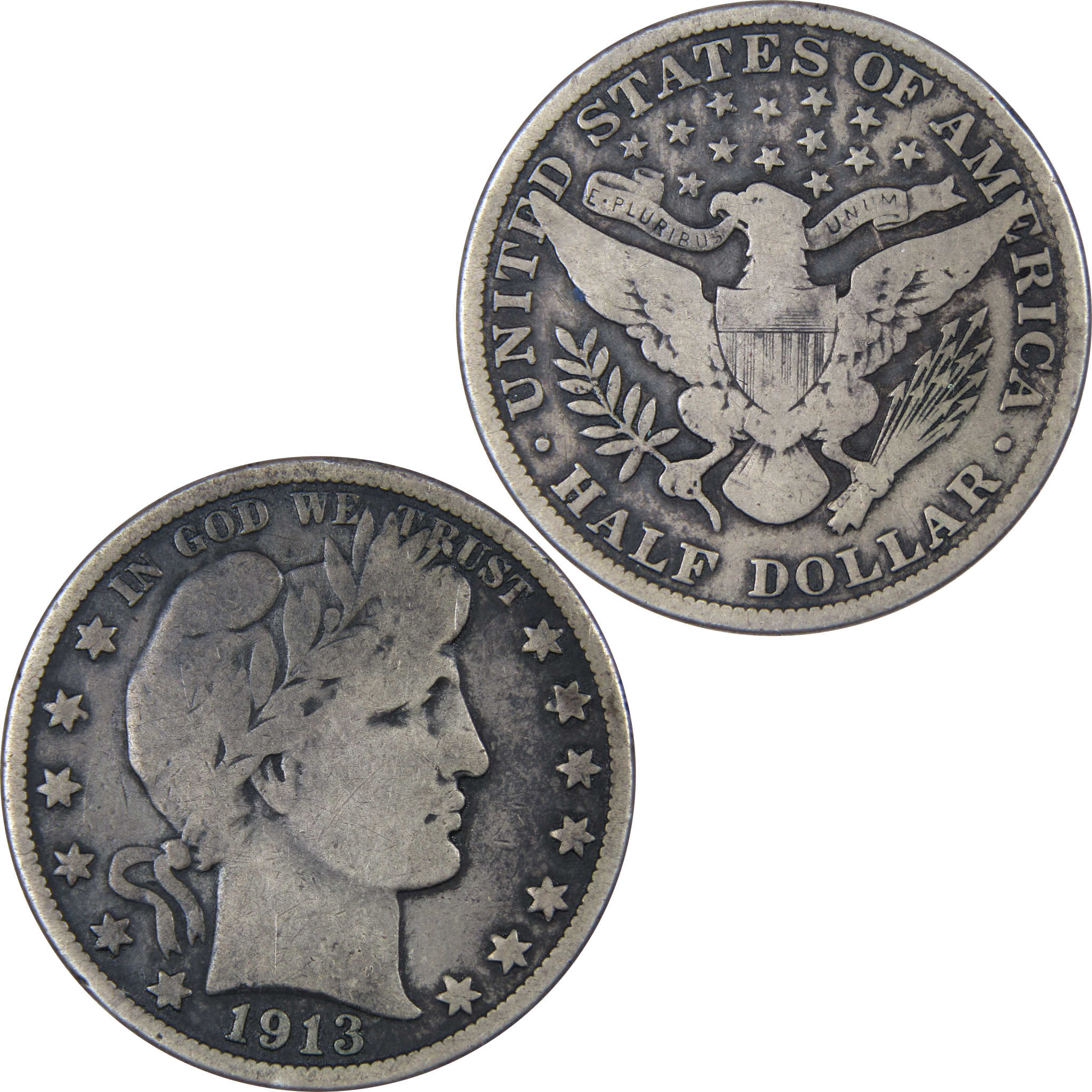 1913 Barber Half Dollar VG Very Good 90% Silver 50c SKU:IPC7687