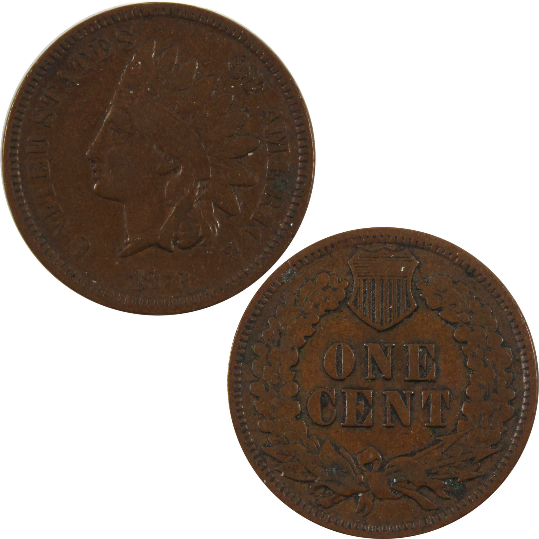 1873 Open 3 Indian Head Cent F Fine Penny 1c Coin SKU:I7706