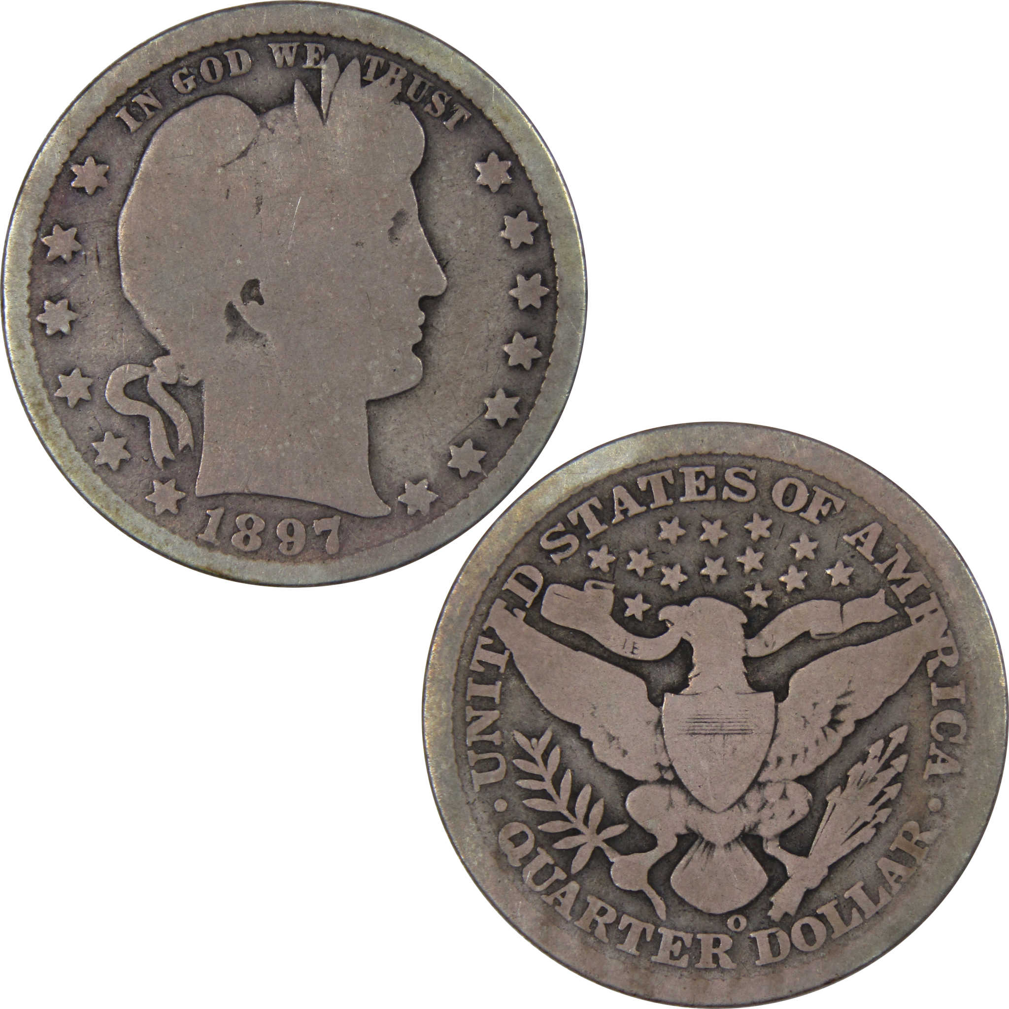 1897 O Barber Quarter G Good 90% Silver 25c US Type Coin SKU:IPC7854