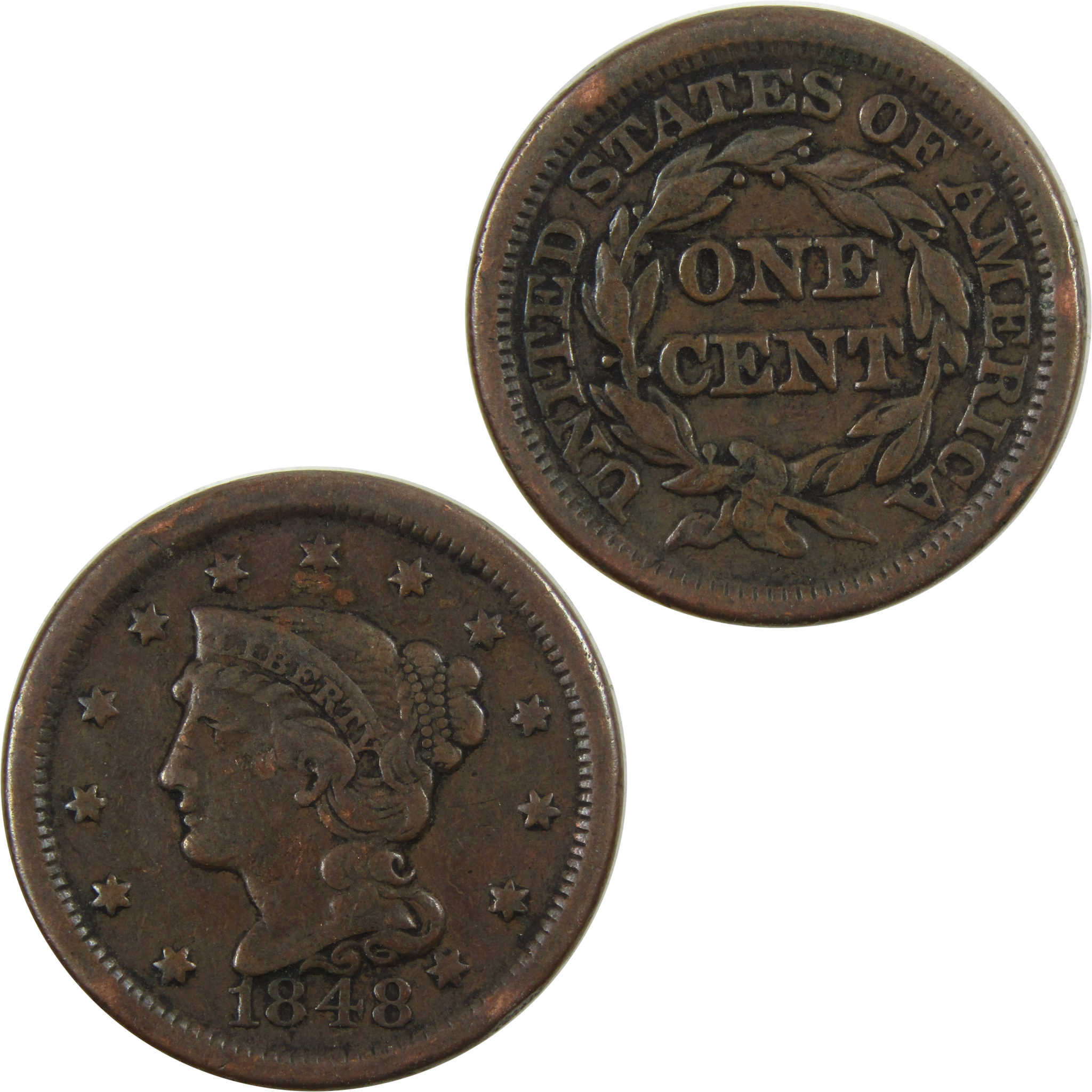 1848 Braided Hair Large Cent VG Very Good Copper Penny SKU:I4653