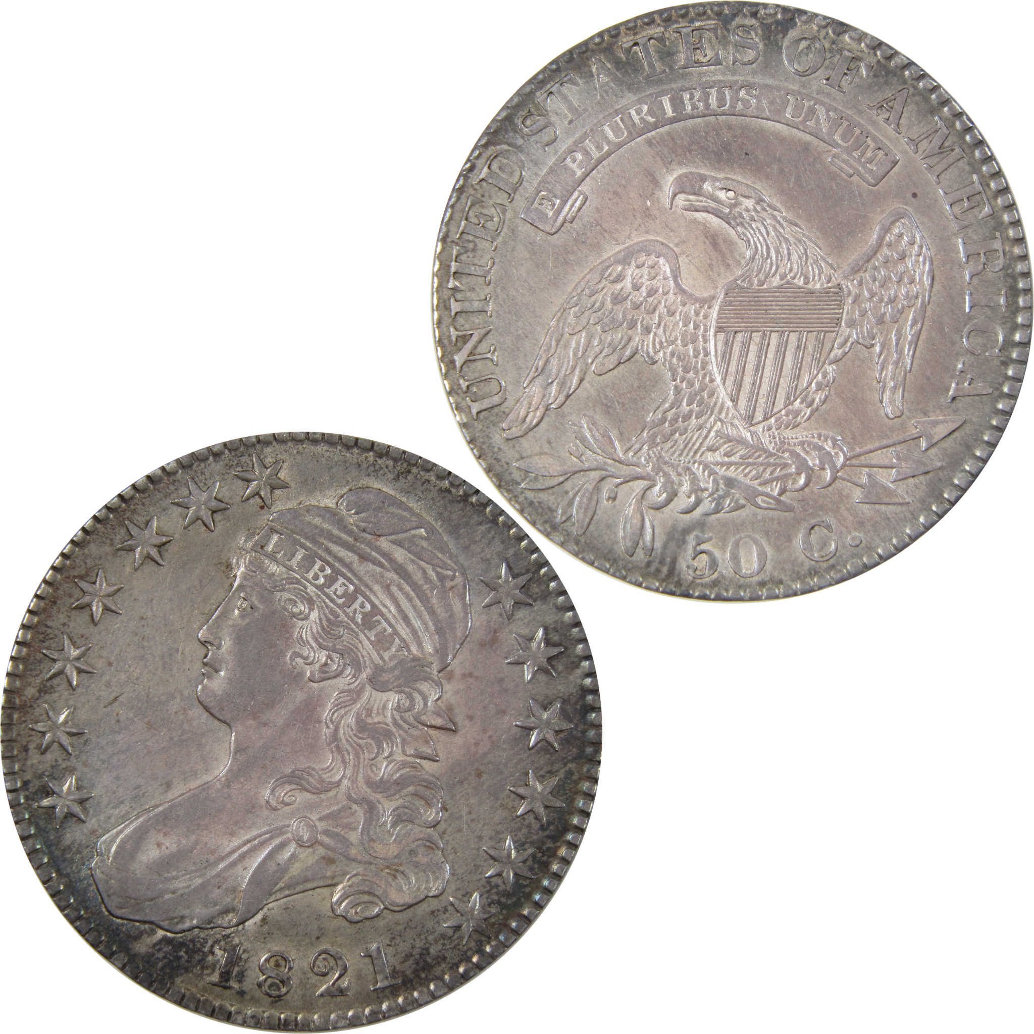 1821 Capped Bust Half Dollar Borderline Unc 89.24% Silver SKU:I7432