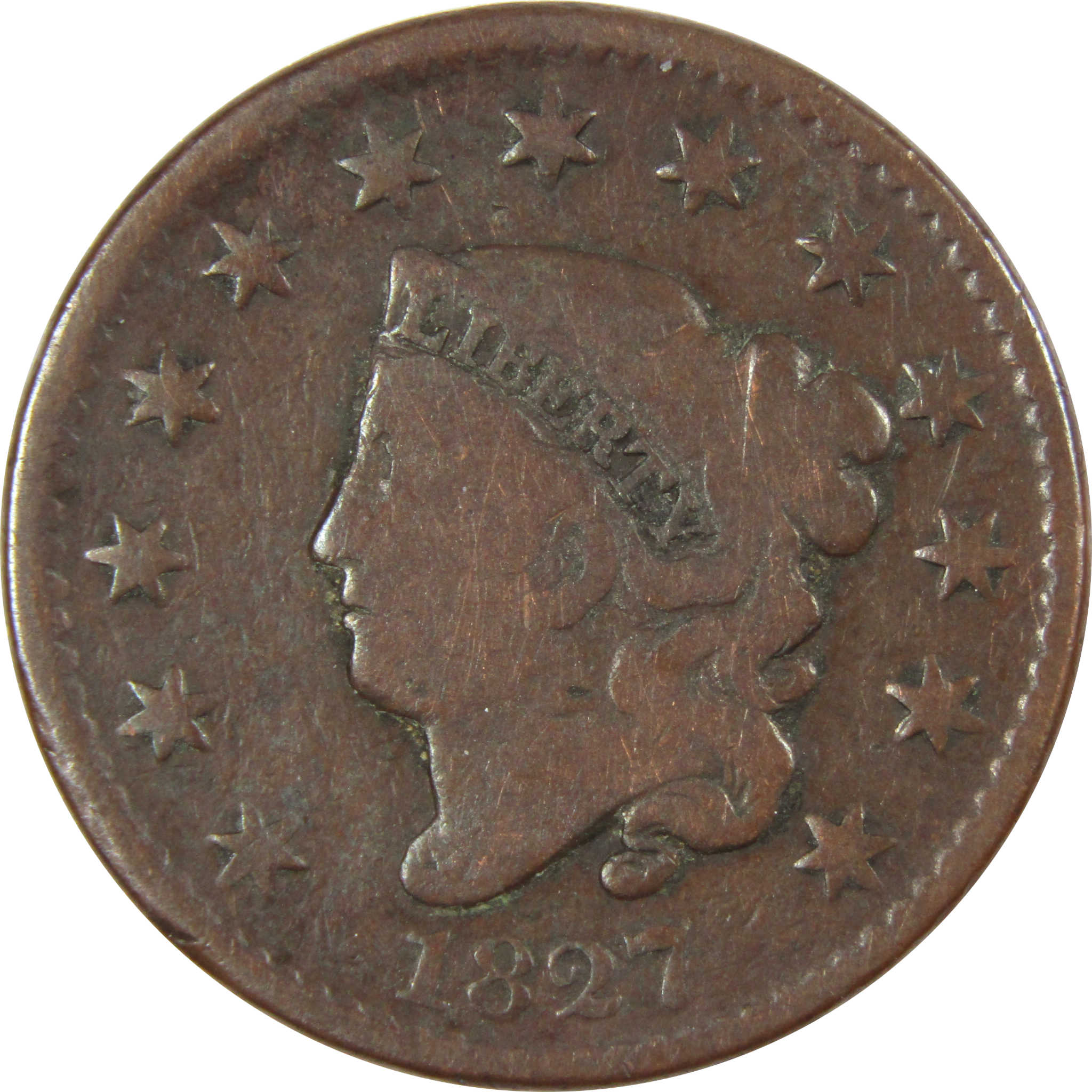 1827 Coronet Head Large Cent G Good Copper Penny 1c SKU:IPC7043