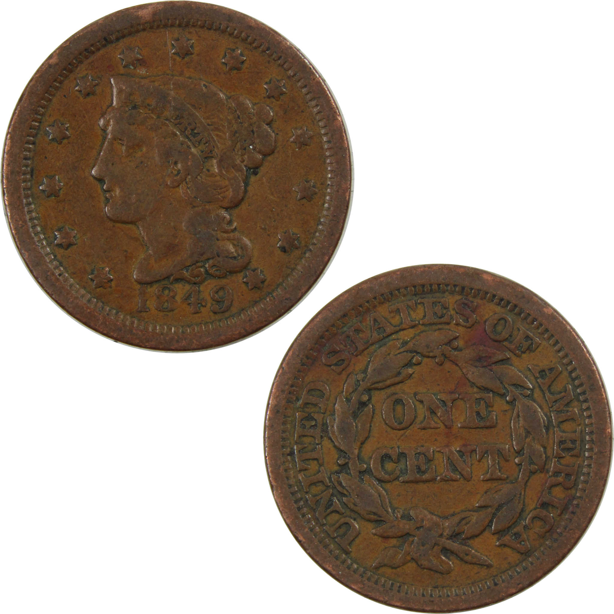 1849 Braided Hair Large Cent VG Very Good Copper Penny SKU:I4658