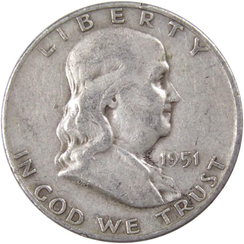1951 D Franklin Half Dollar F Fine 90% Silver 50c US Coin Collectible
