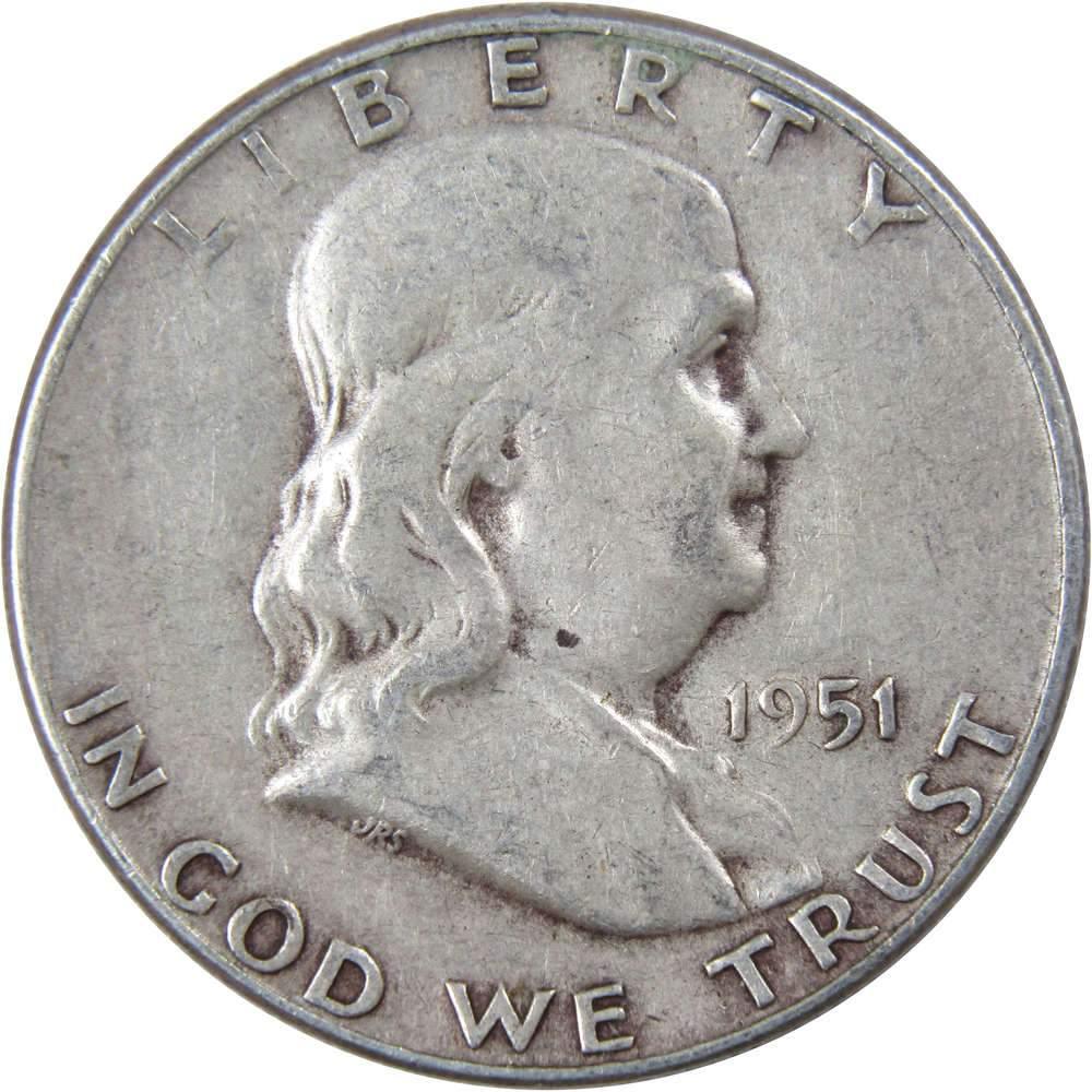 1951 S Franklin Half Dollar F Fine 90% Silver 50c US Coin Collectible