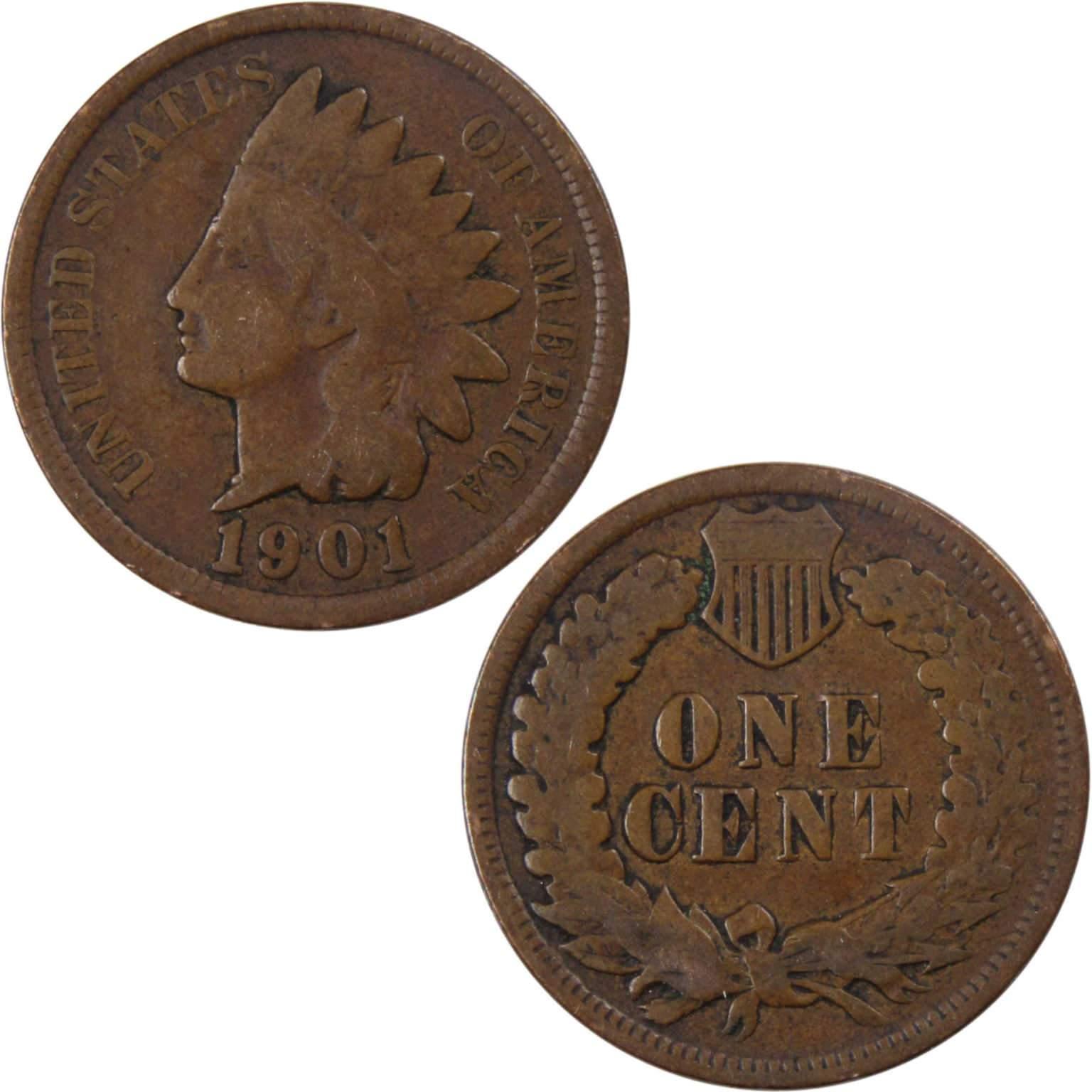 1901 Indian Head Cent G Good Bronze Penny 1c Coin Collectible