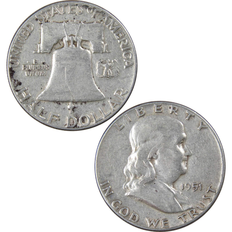 1951 Franklin Half Dollar AG About Good 90% Silver 50c US Coin Collectible - Franklin Half Dollar - Franklin half dollars - Franklin coins - Profile Coins &amp; Collectibles