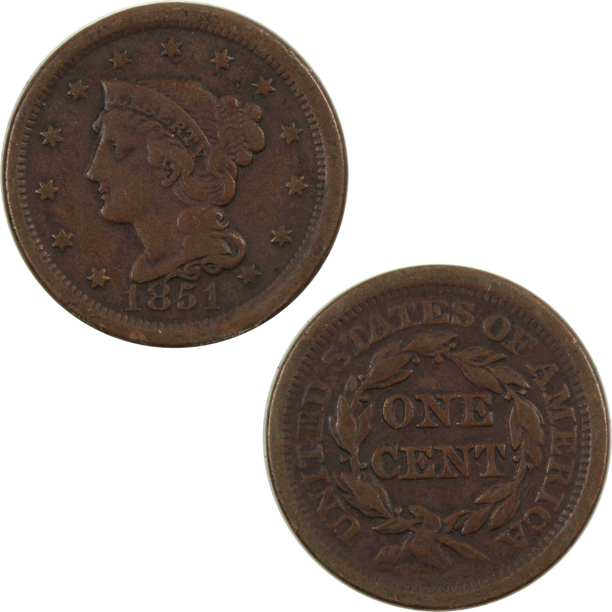 1851 Braided Hair Large Cent VG Very Good Copper Penny SKU:I4651