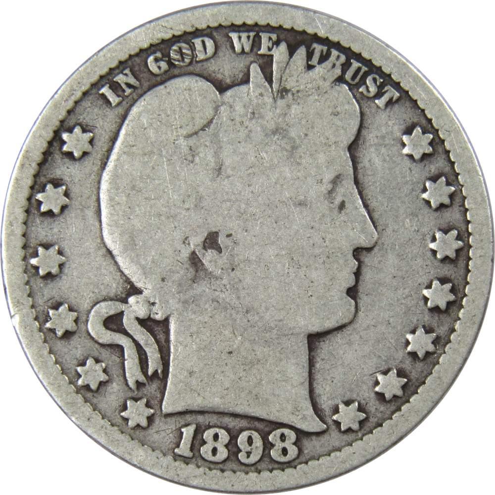 1898 Barber Quarter G Good 90% Silver 25c US Type Coin Collectible