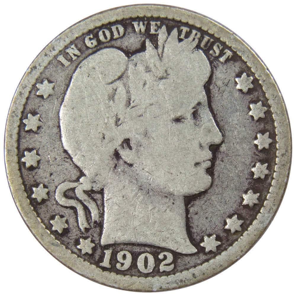 1902 Barber Quarter AG About Good 90% Silver 25c US Type Coin Collectible