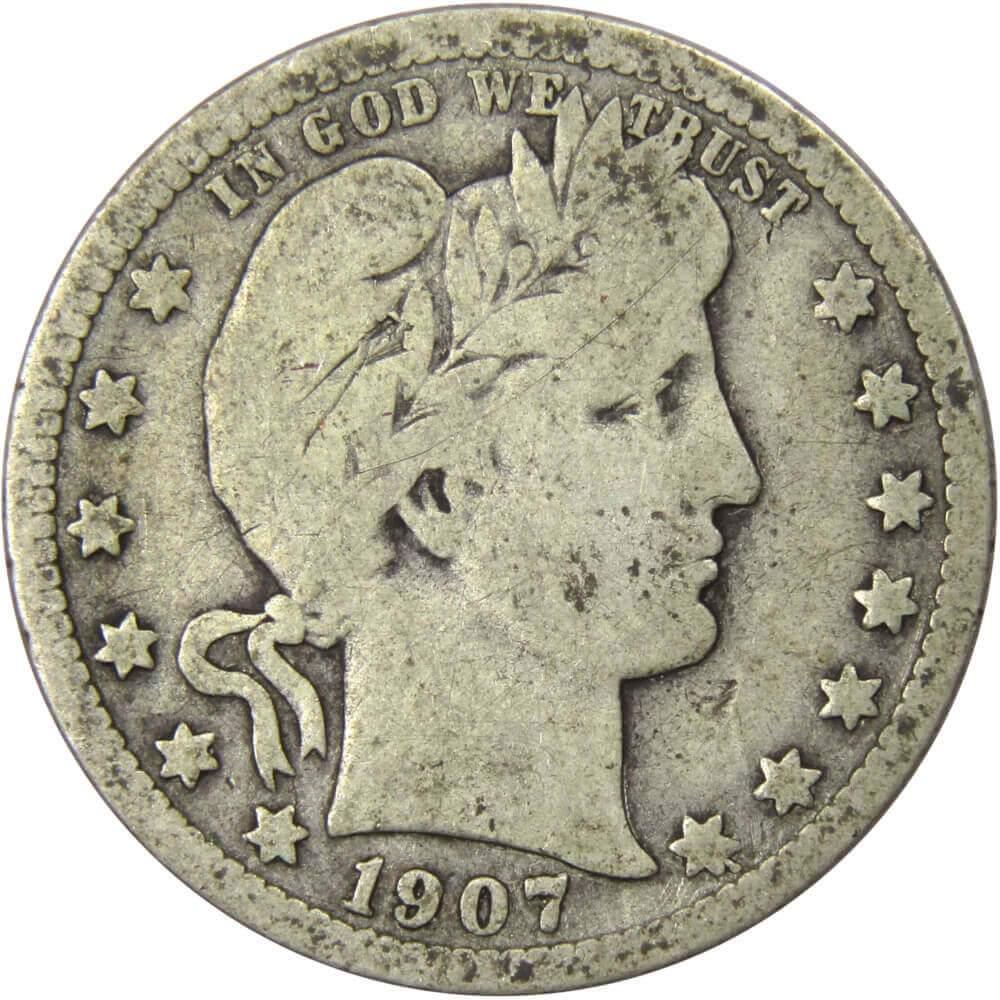 1907 Barber Quarter G Good 90% Silver 25c US Type Coin Collectible