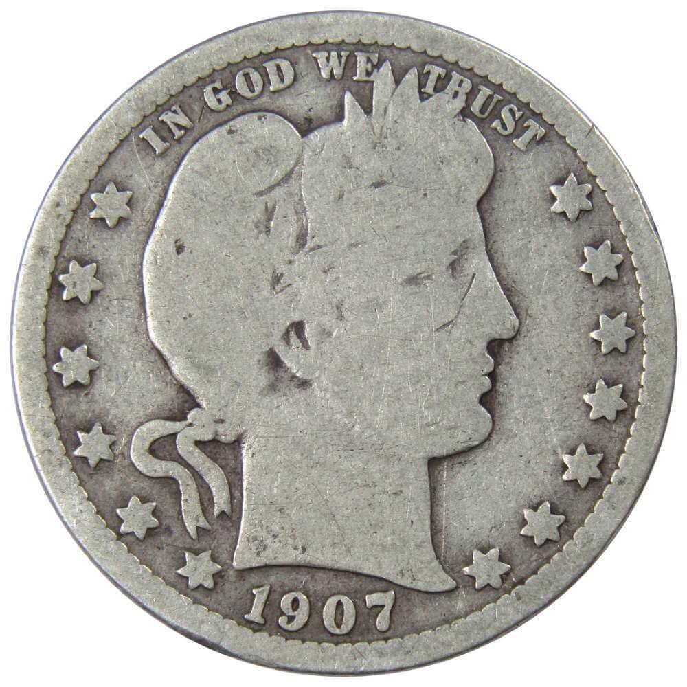 1907 Barber Quarter AG About Good 90% Silver 25c US Type Coin Collectible