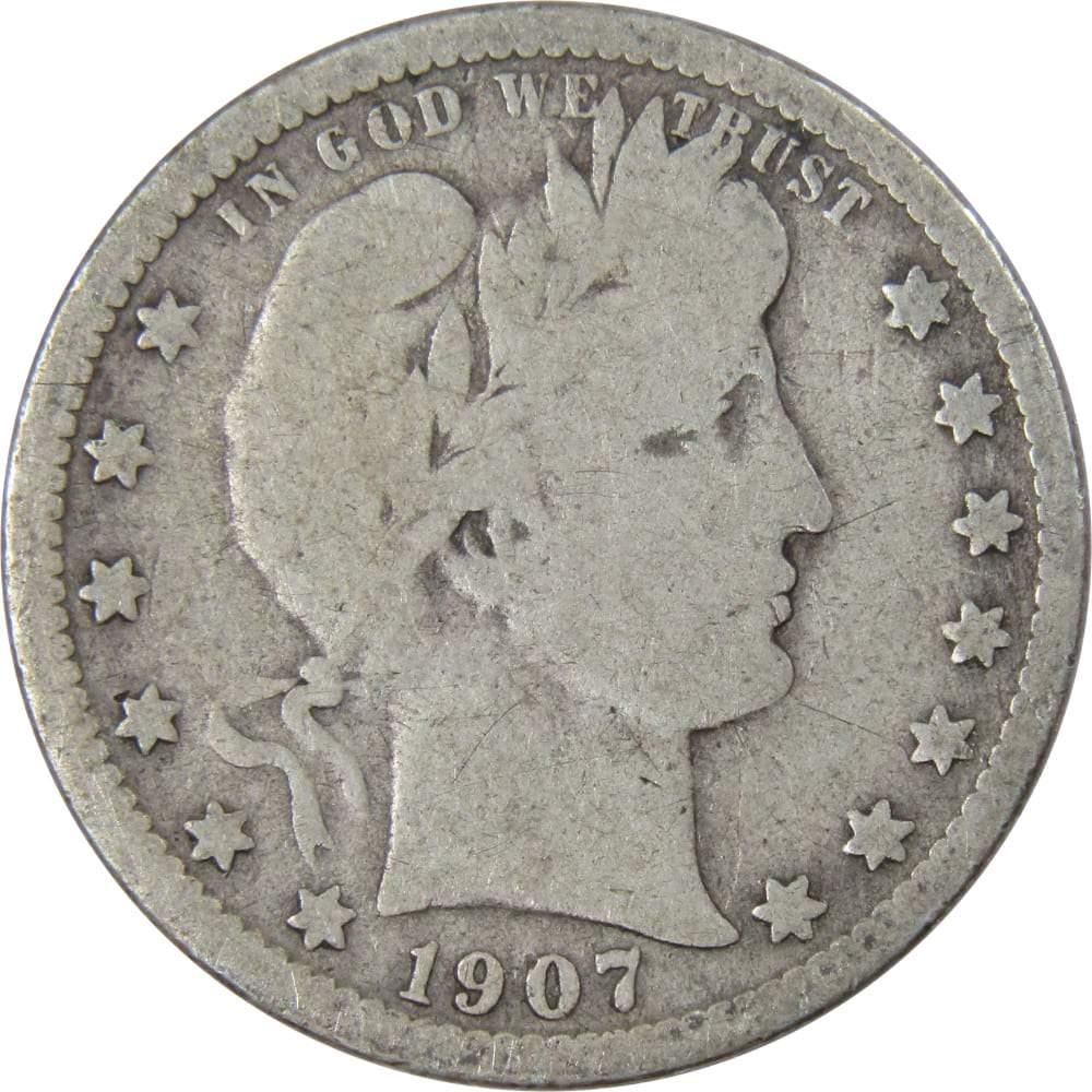 1907 O Barber Quarter AG About Good 90% Silver 25c US Type Coin Collectible