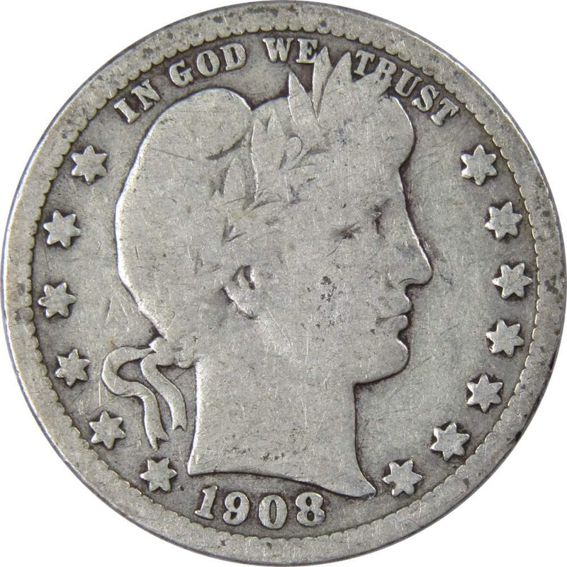 1908 Barber Quarter 90% Silver 25c US Type Coin Collectible - Barber Quarters - Barber Quarters for Sale - Profile Coins &amp; Collectibles