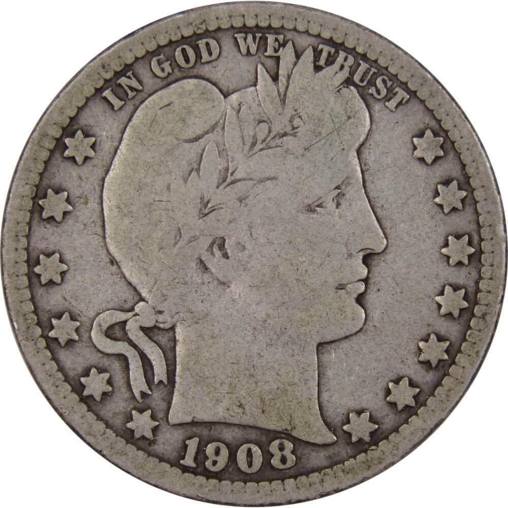 1908 D Barber Quarter VG Very Good 90% Silver 25c US Type Coin Collectible