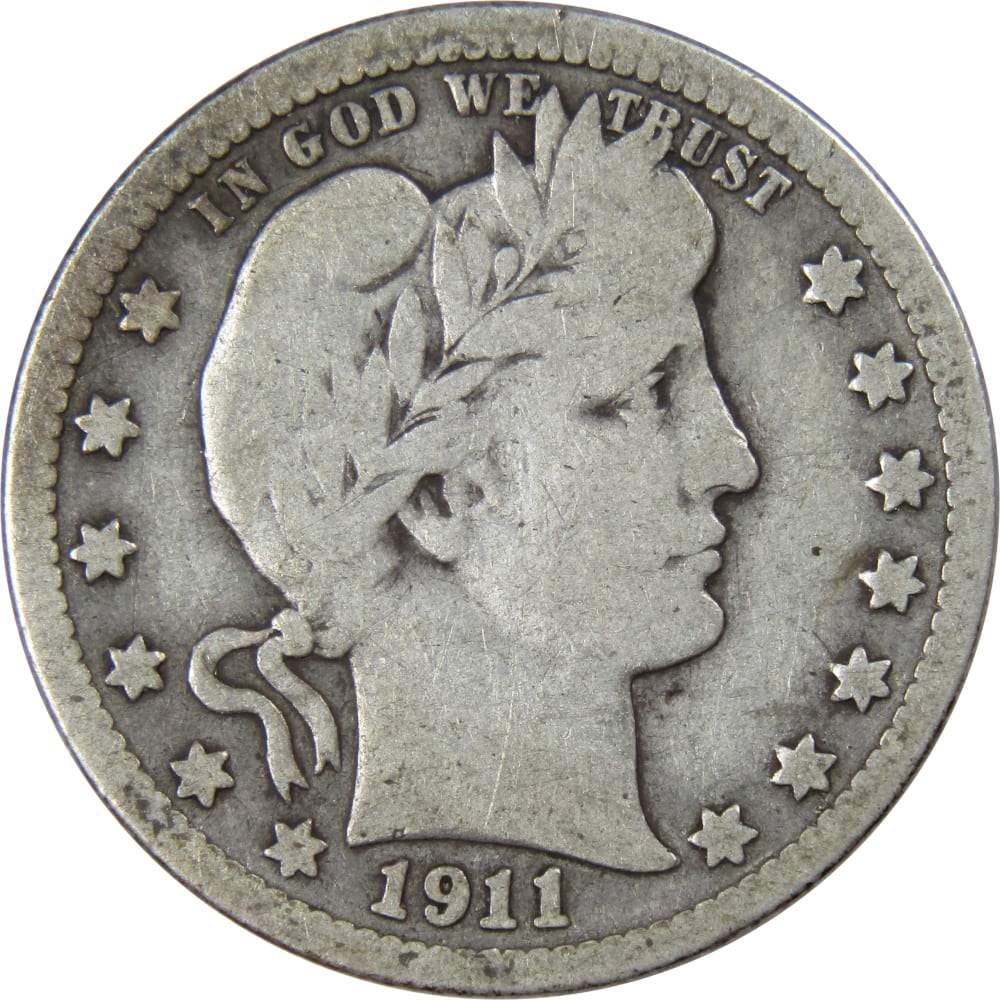 1911 Barber Quarter AG About Good 90% Silver 25c US Type Coin Collectible