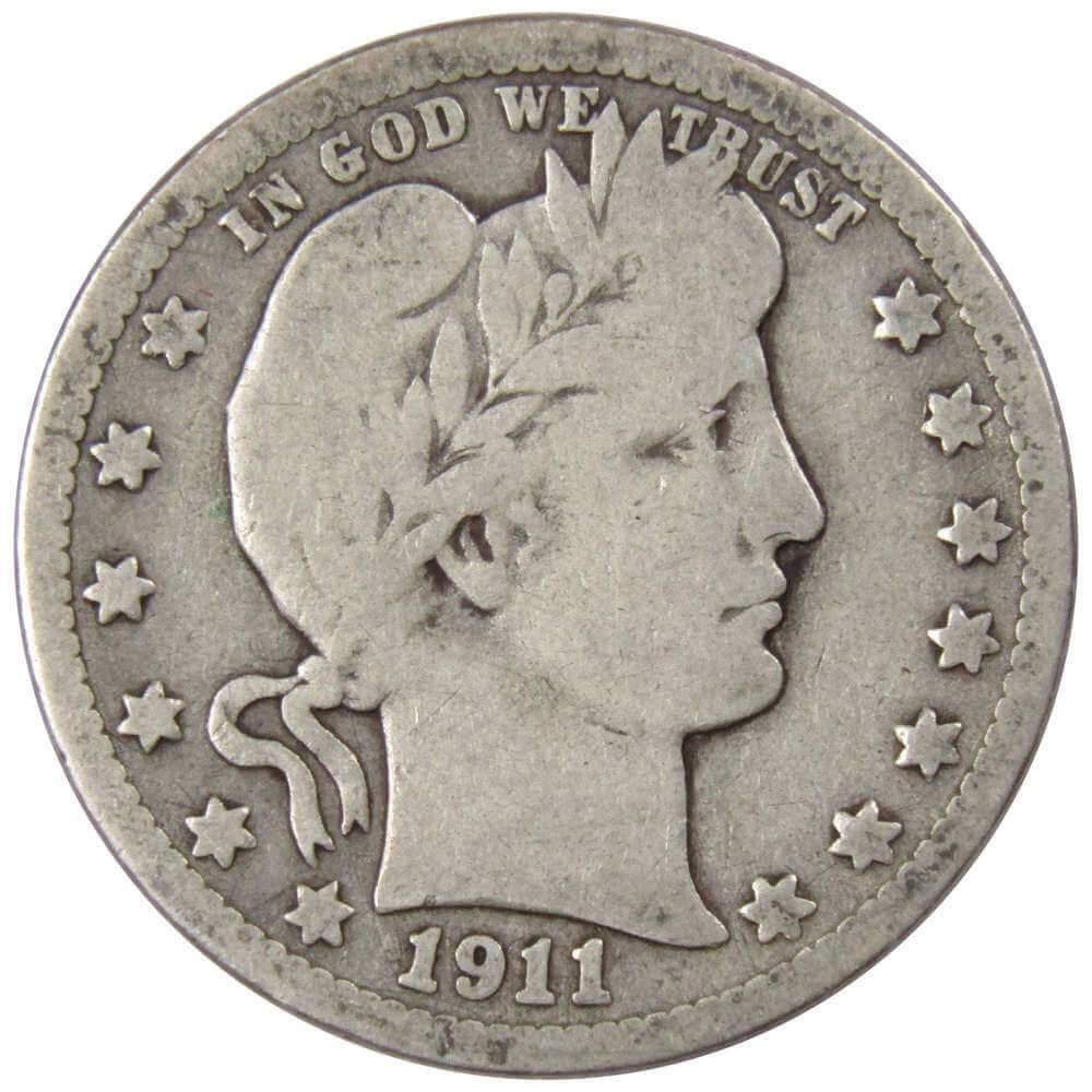 1911 D Barber Quarter AG About Good 90% Silver 25c US Type Coin Collectible