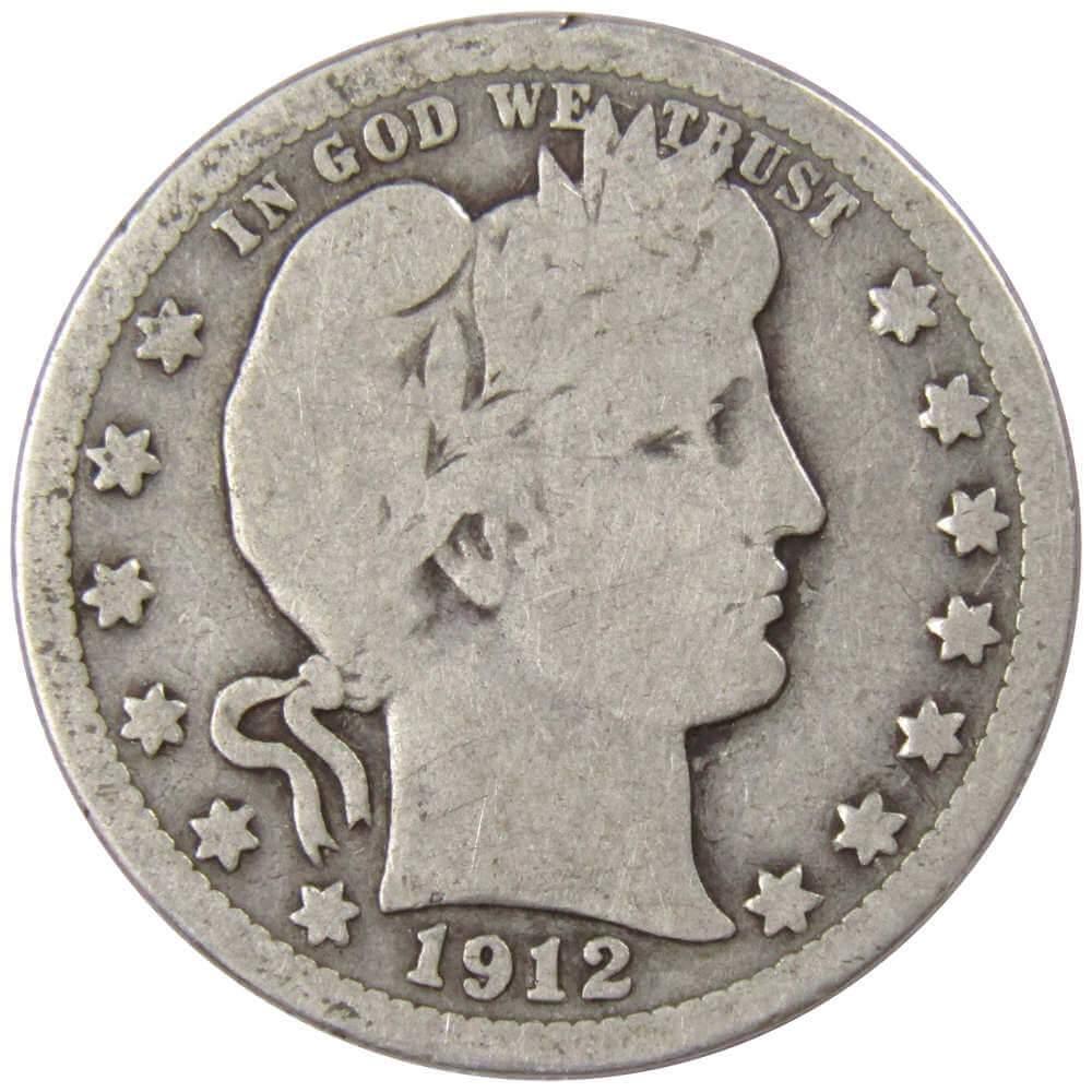 1912 Barber Quarter G Good 90% Silver 25c US Type Coin Collectible