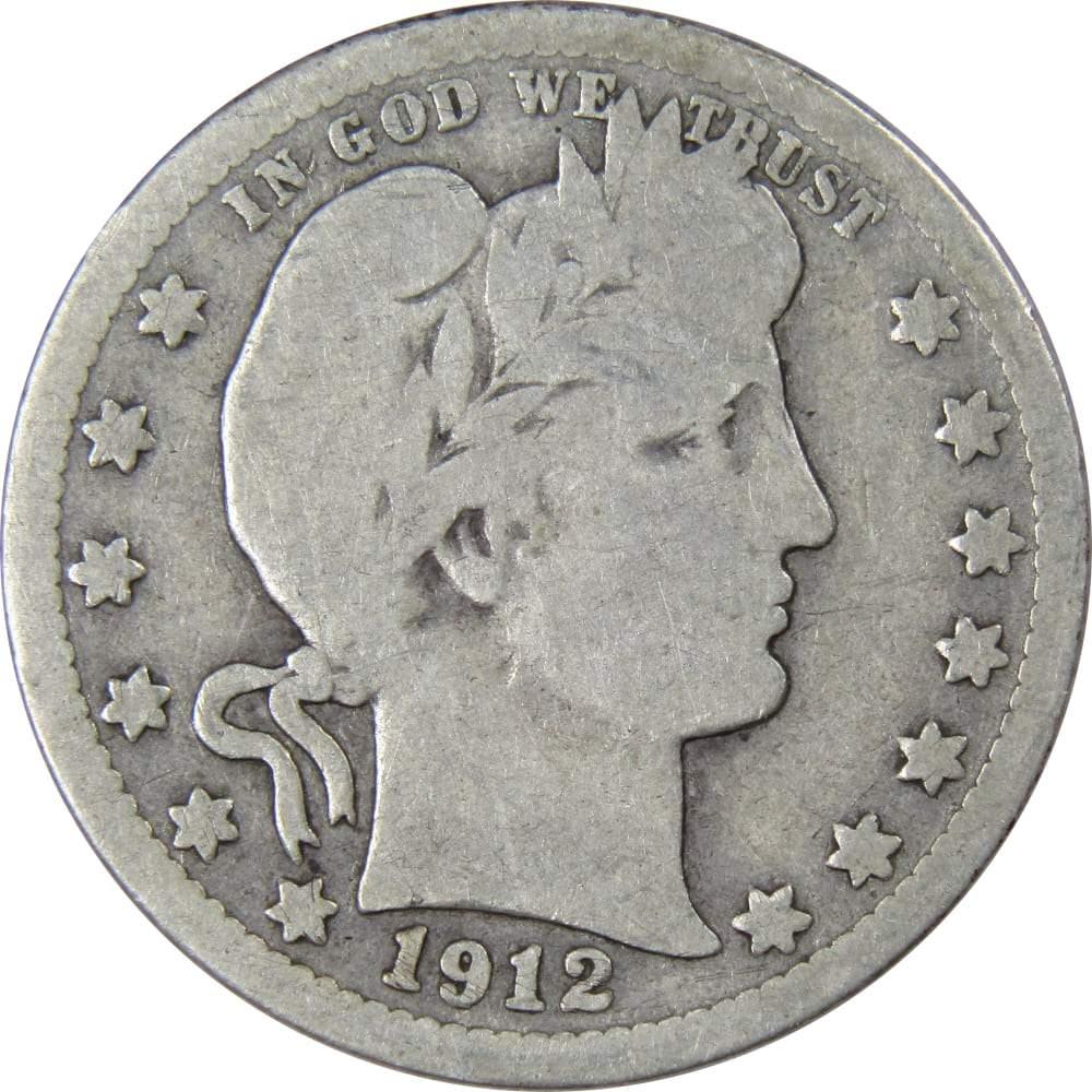 1912 Barber Quarter AG About Good 90% Silver 25c US Type Coin Collectible