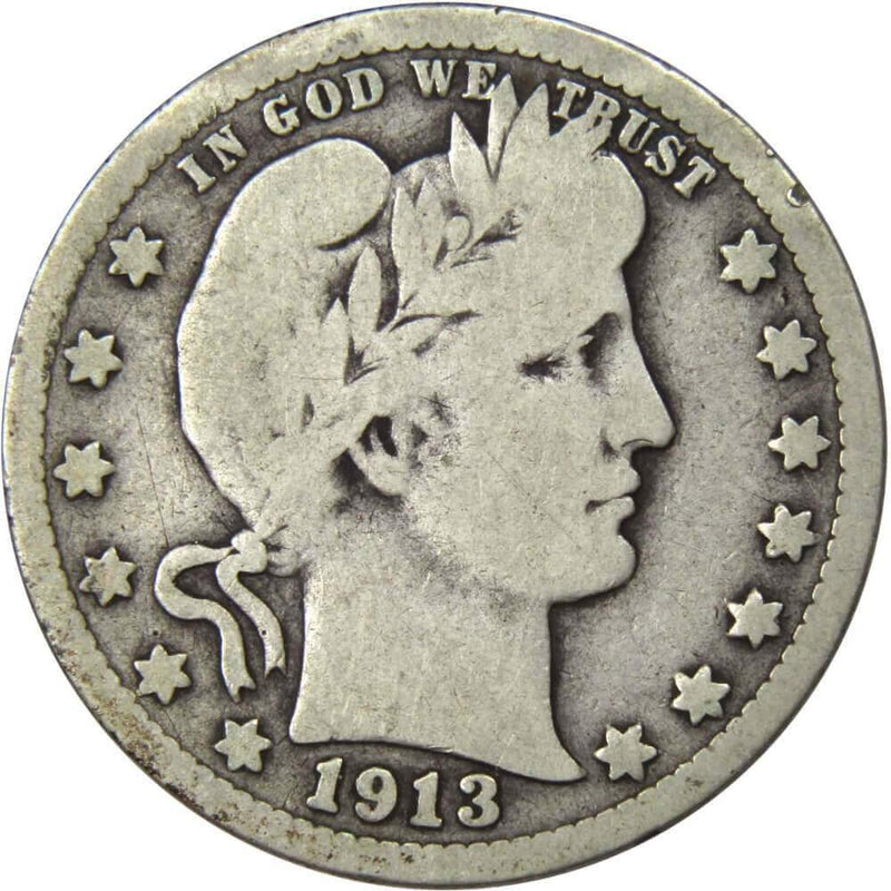1913 Barber Quarter G Good 90% Silver 25c US Type Coin Collectible - Barber Quarters - Barber Quarters for Sale - Profile Coins &amp; Collectibles