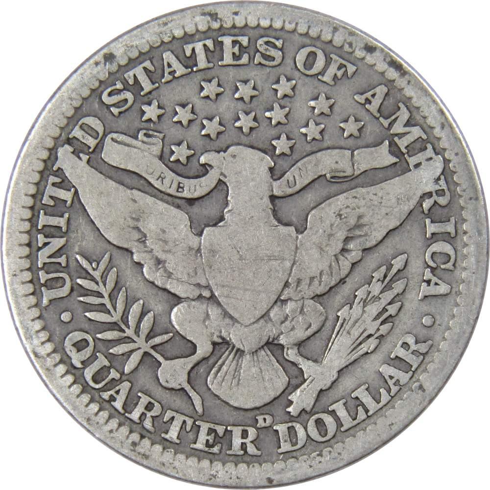 1914 D Barber Quarter AG About Good 90% Silver 25c US Type Coin Collectible