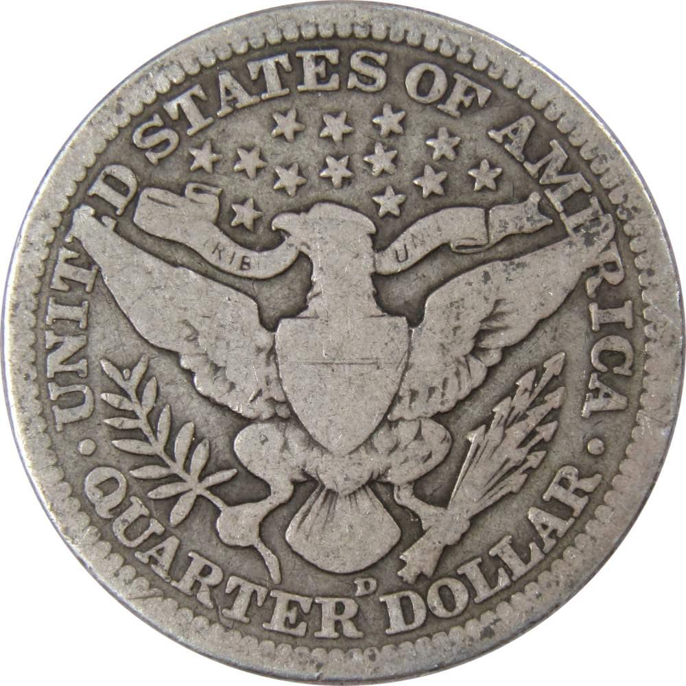 1915 D Barber Quarter G Good 90% Silver 25c US Type Coin Collectible