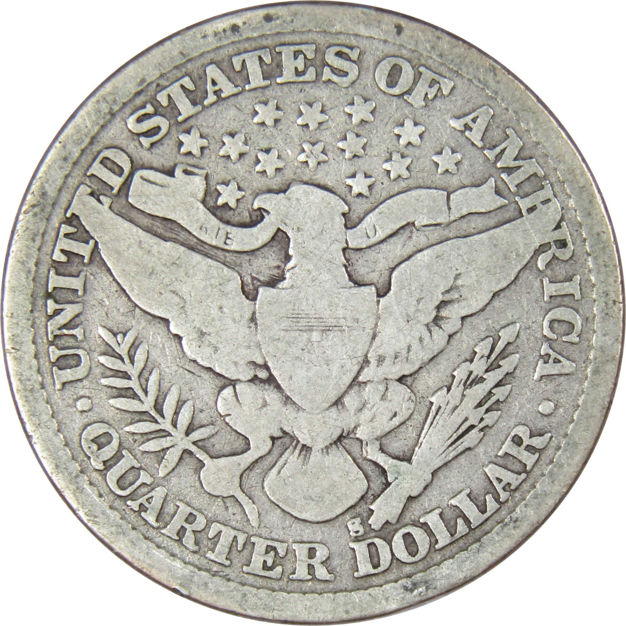 1897 S Barber Quarter G Good 90% Silver 25c US Type Coin SKU:IPC1095