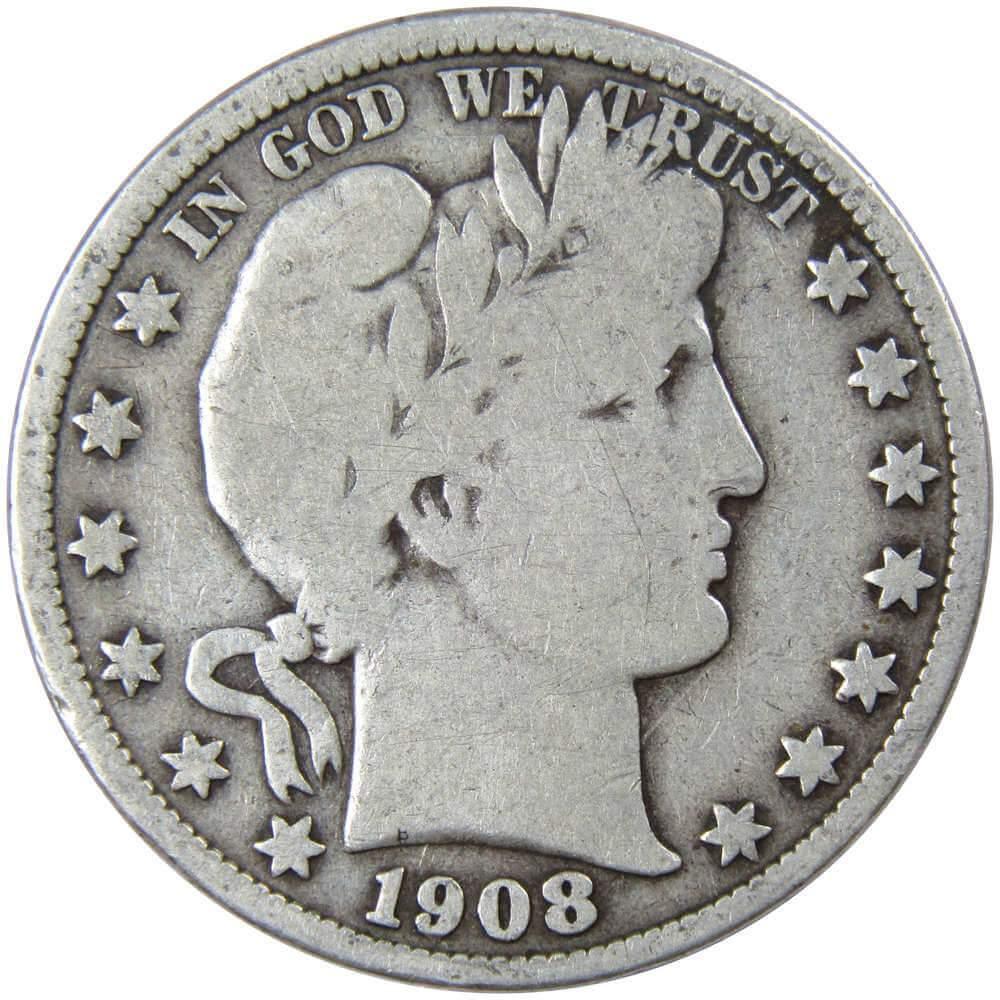 1908 Barber Half Dollar VG Very Good 90% Silver 50c US Type Coin Collectible