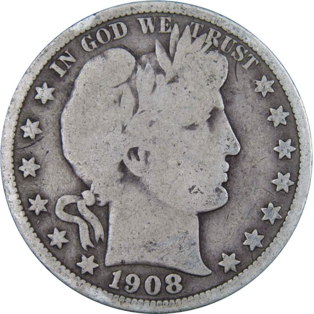 1908 Barber Half Dollar AG About Good 90% Silver 50c US Type Coin Collectible