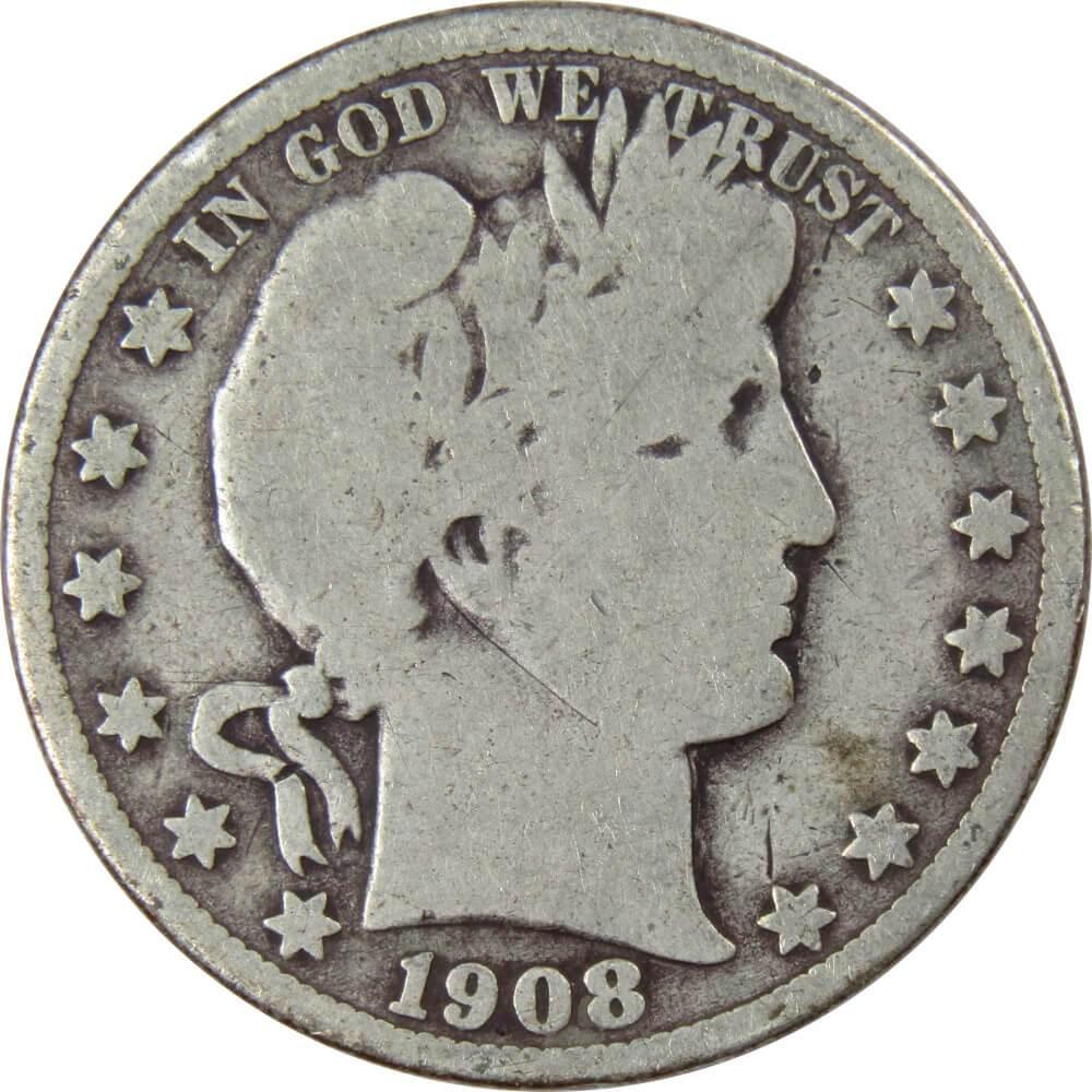 1908 D Barber Half Dollar AG About Good 90% Silver 50c US Type Coin Collectible