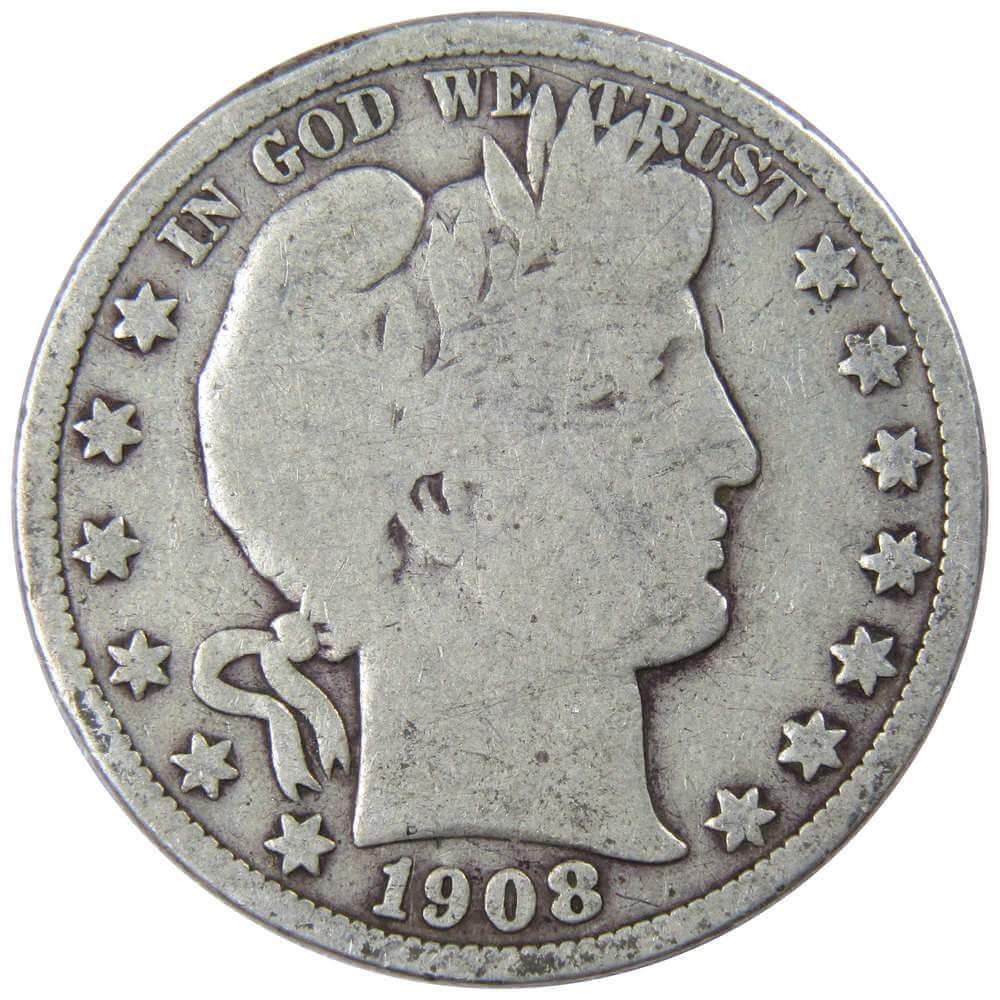 1908 S Barber Half Dollar AG About Good 90% Silver 50c US Type Coin Collectible