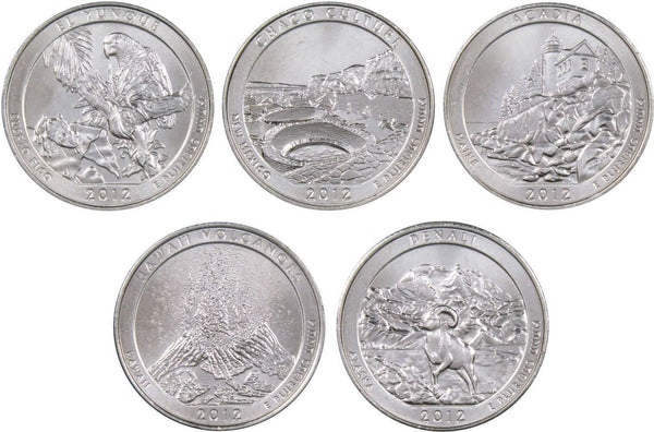 2012 D National Park Quarter 5 Coin Set Uncirculated Mint State 25c Collectible - National Park Quarters - America the Beautiful Quarters - National Park Quarter Sets - Profile Coins &amp; Collectibles