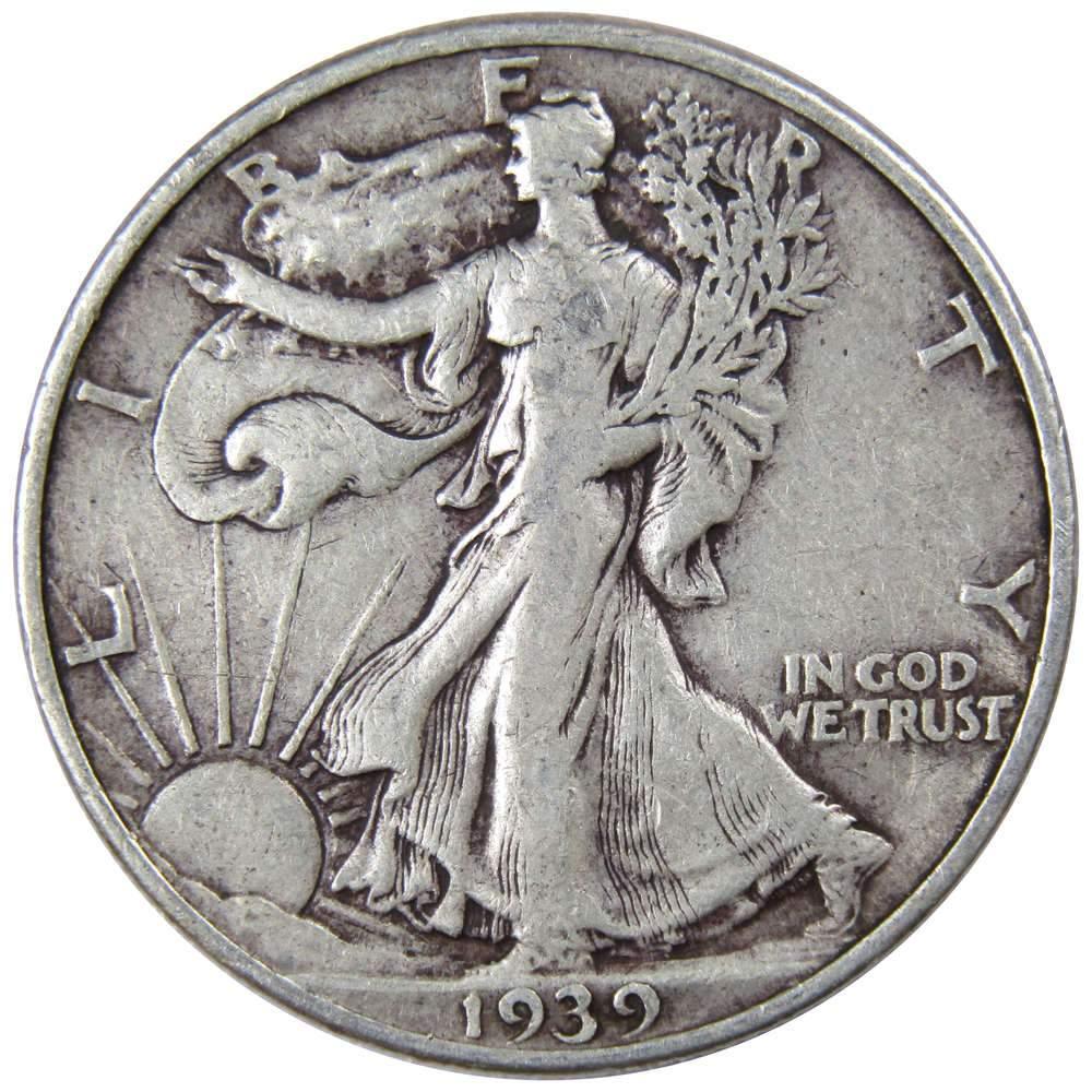 1939 Liberty Walking Half Dollar F Fine 90% Silver 50c US Coin Collectible