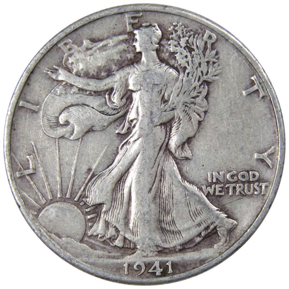 1941 D Liberty Walking Half Dollar F Fine 90% Silver 50c US Coin Collectible