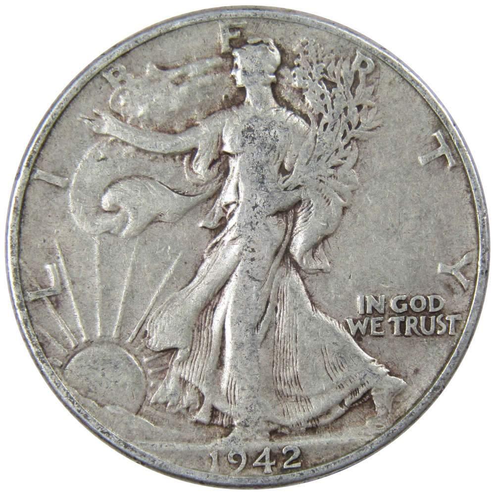 1942 Liberty Walking Half Dollar F Fine 90% Silver 50c US Coin Collectible