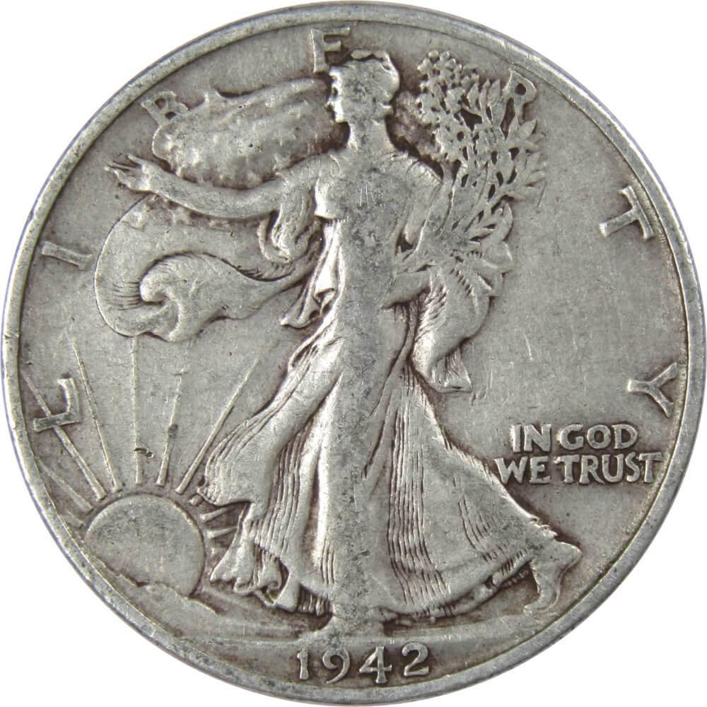 1942 D Liberty Walking Half Dollar F Fine 90% Silver 50c US Coin Collectible
