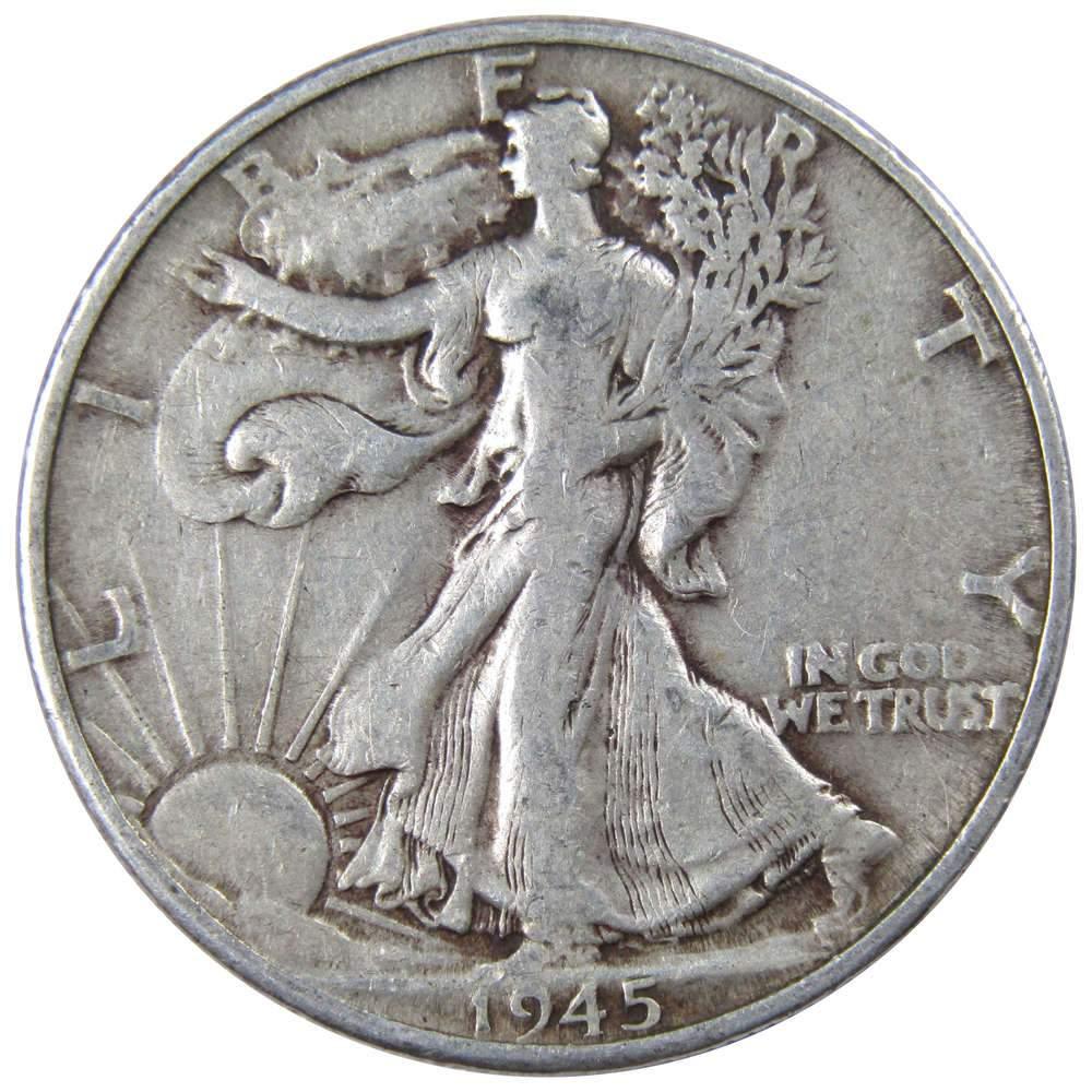 1945 D Liberty Walking Half Dollar F Fine 90% Silver 50c US Coin Collectible