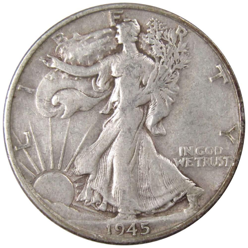 1945 S Liberty Walking Half Dollar F Fine 90% Silver 50c US Coin Collectible