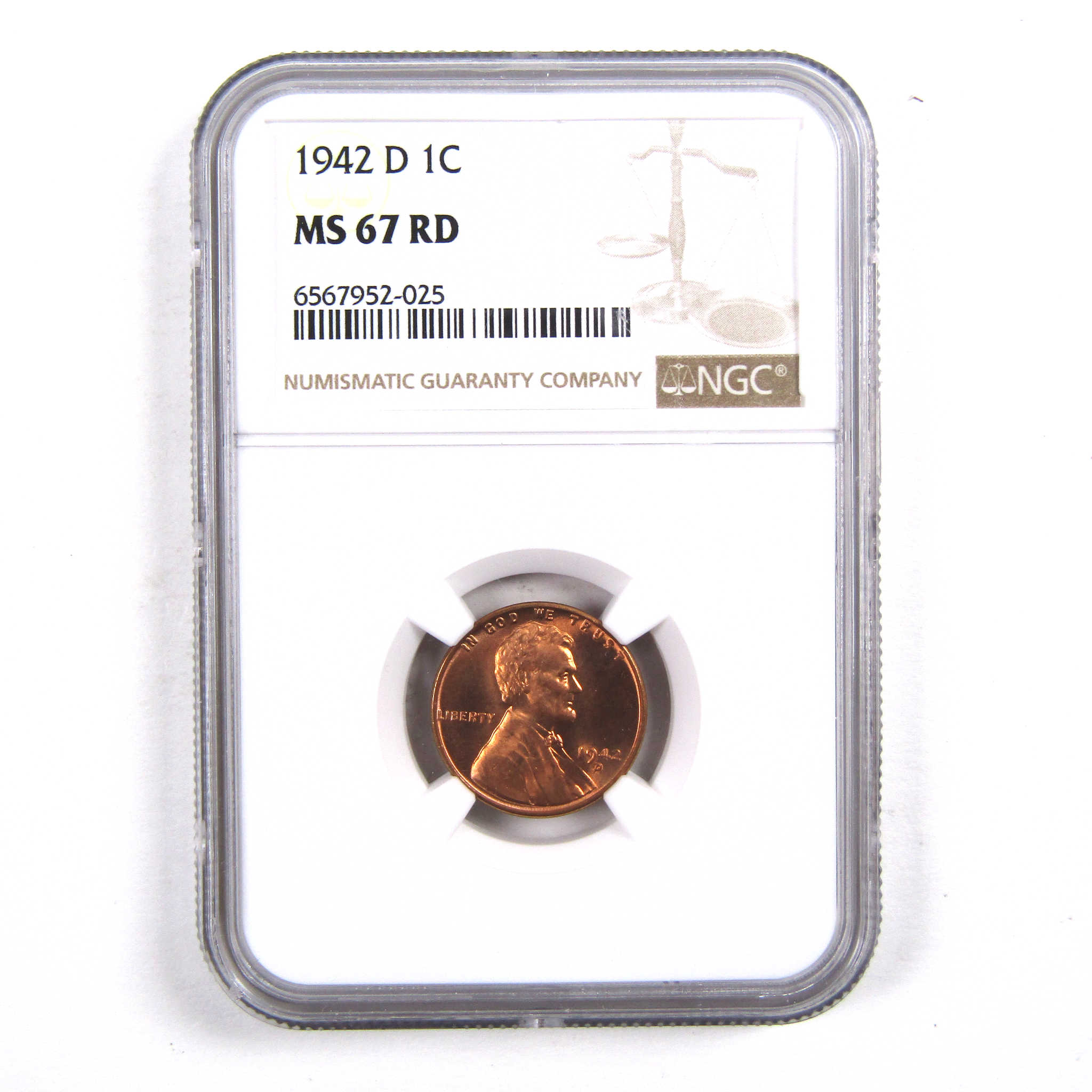 1942 D Lincoln Wheat Cent MS 67 RD NGC Penny Uncirculated SKU:I3180