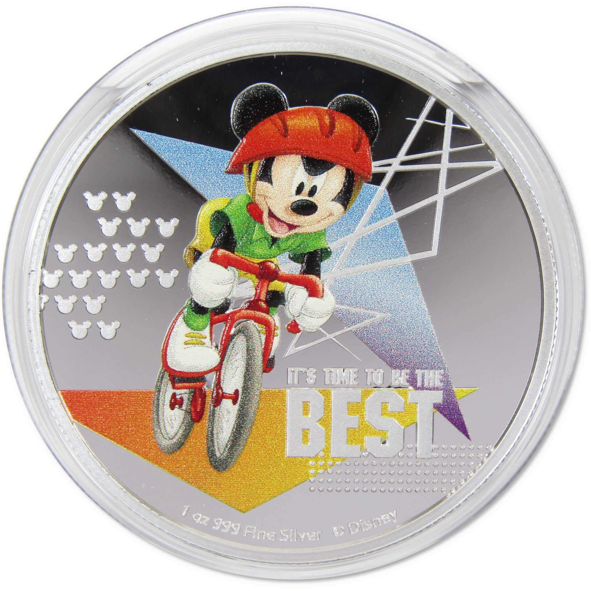 Disney Mickey Mouse Biking Be the Best 1 oz .999 Silver $2 Proof 2020 Niue COA