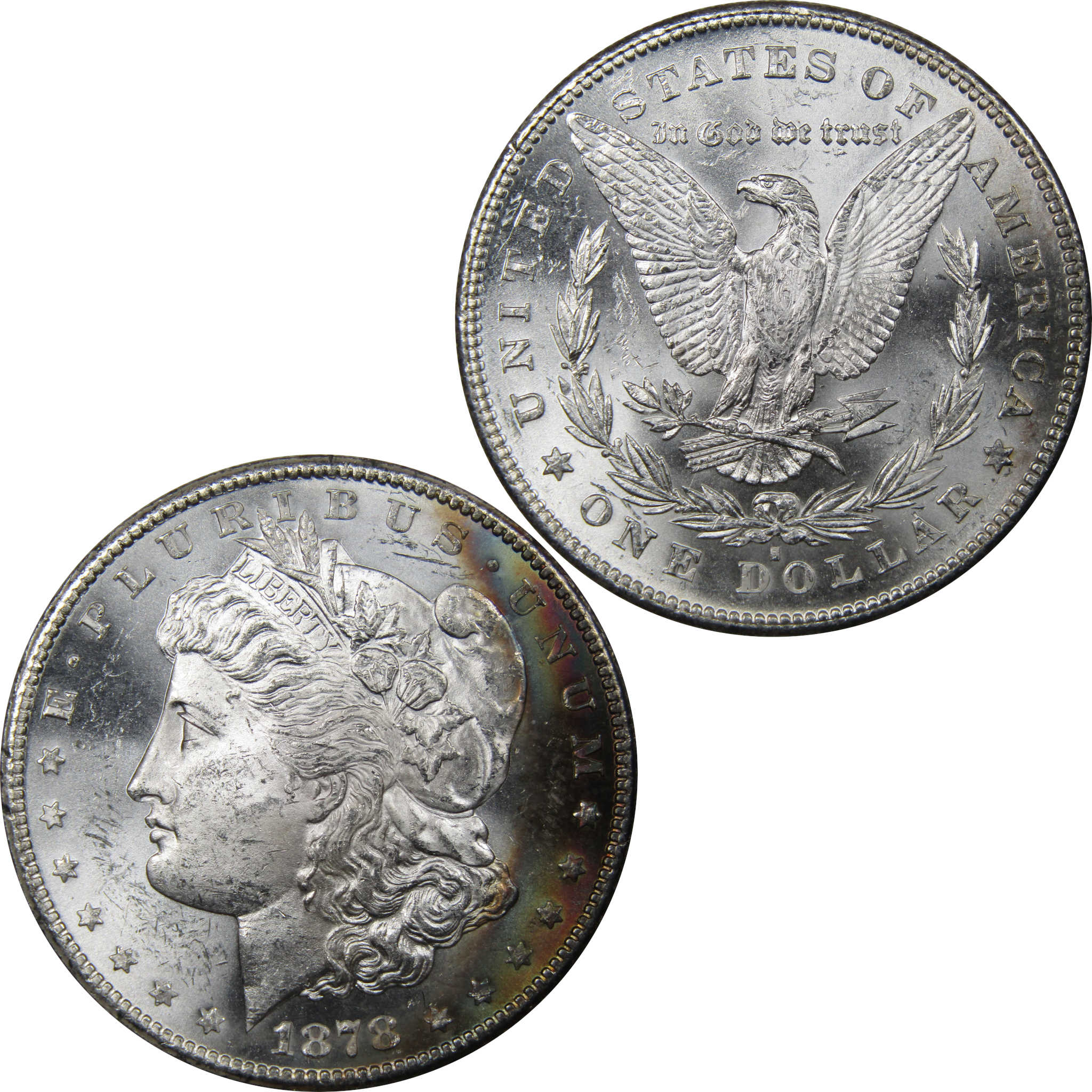 1878 S Morgan Dollar BU Uncirculated Silver Toned Obverse SKU:I2020