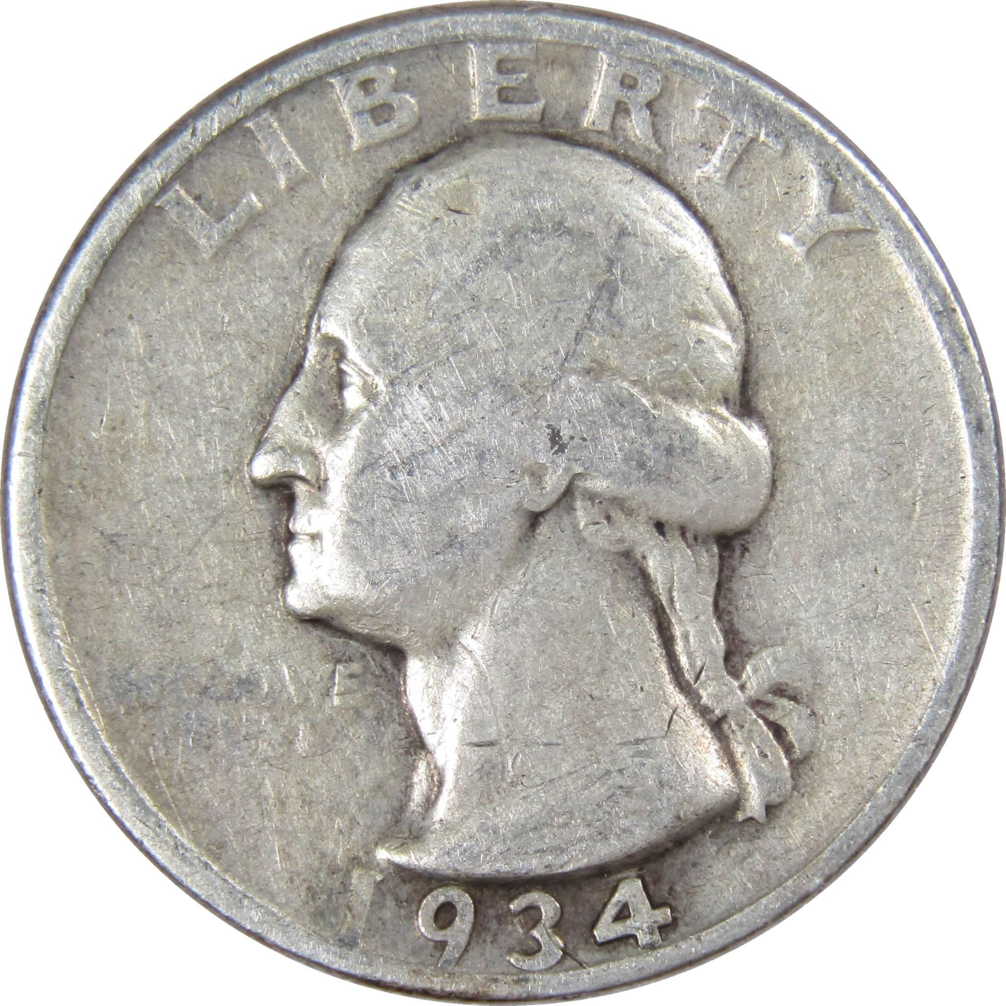 1934 Light Motto Washington Quarter AG About Good 90% Silver 25c US Coin