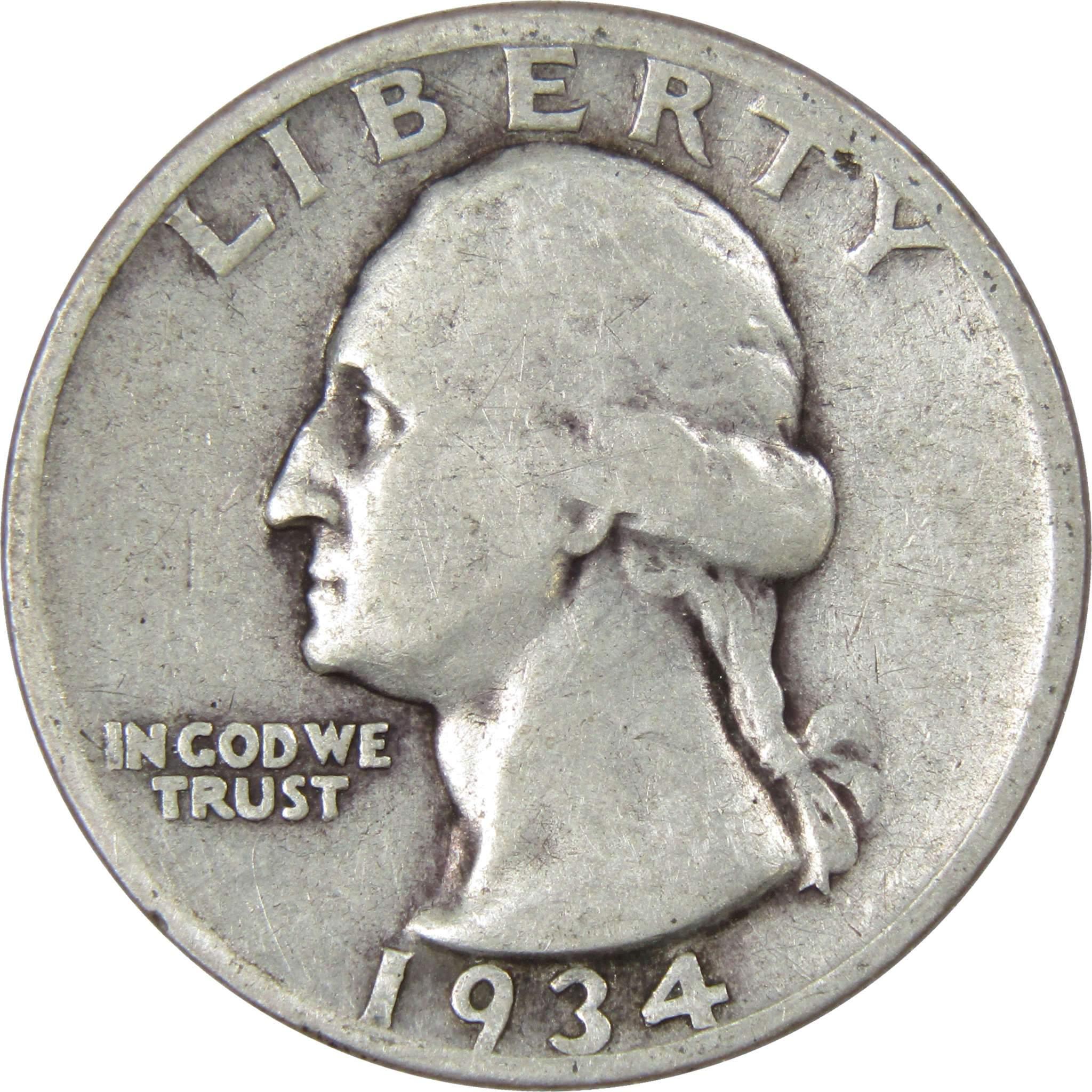 1934 Heavy Motto Washington Quarter AG About Good 90% Silver 25c US Coin