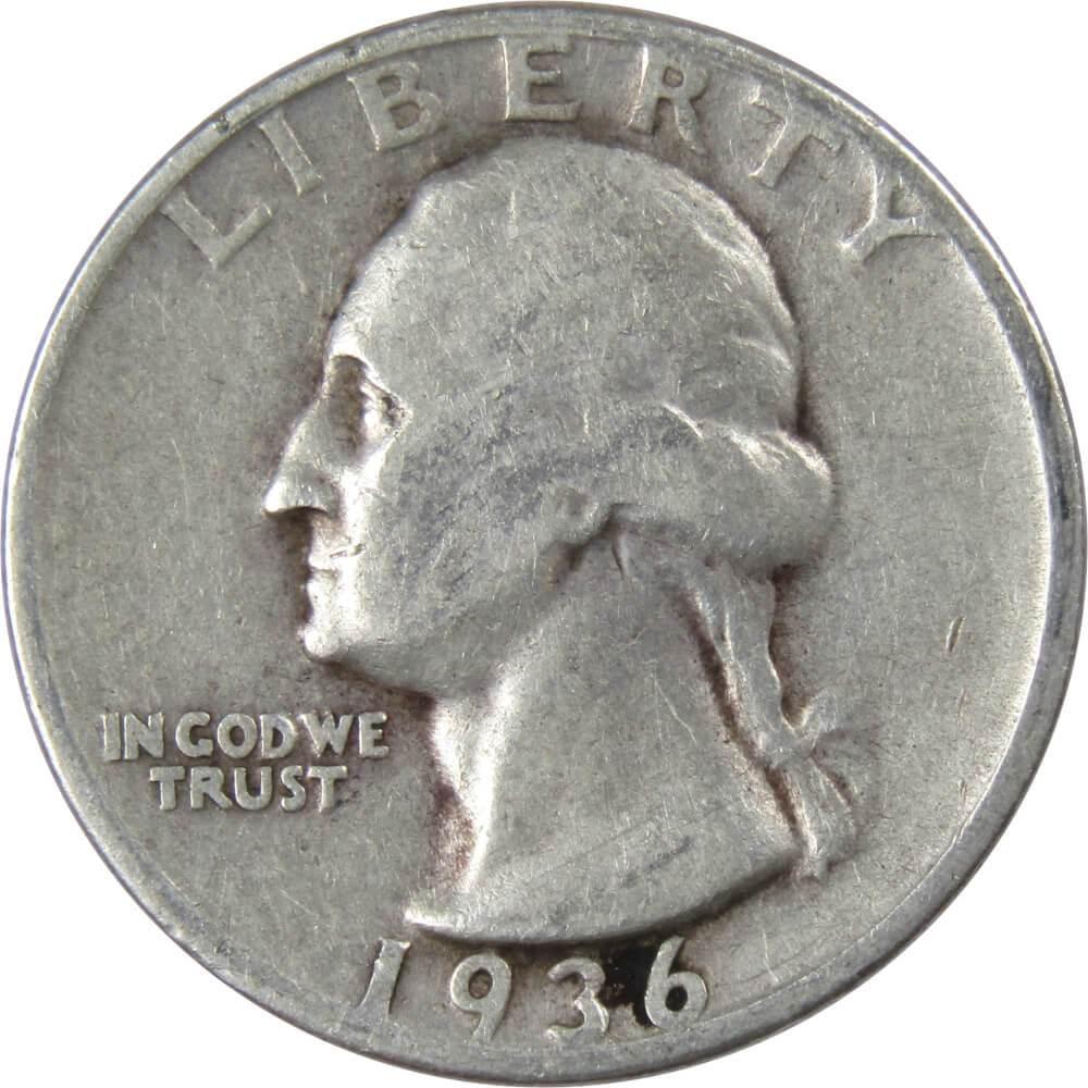 1936 Washington Quarter F Fine 90% Silver 25c US Coin Collectible