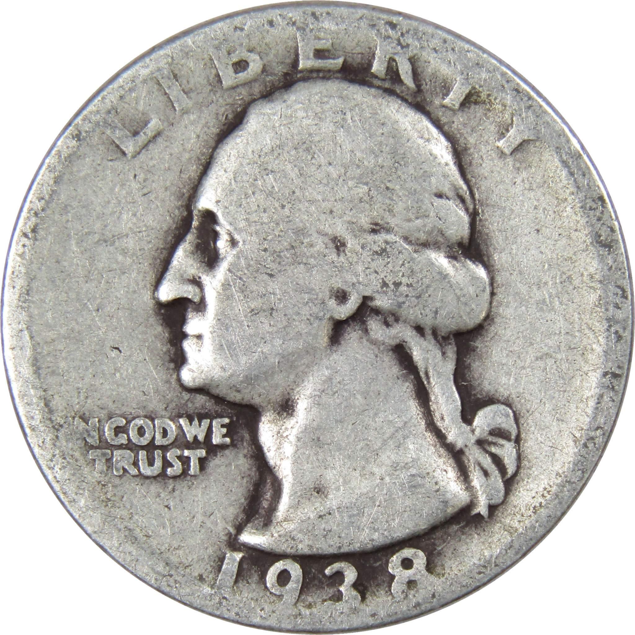1938 Washington Quarter AG About Good 90% Silver 25c US Coin Collectible