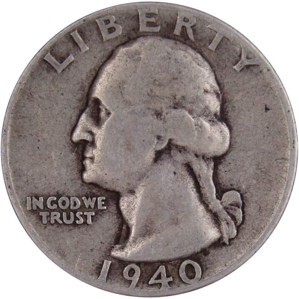 1940 Washington Quarter F Fine 90% Silver 25c US Coin Collectible