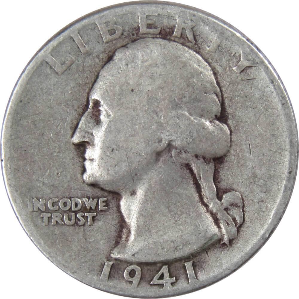 1941 Washington Quarter G Good 90% Silver 25c US Coin Collectible