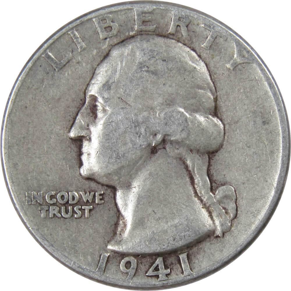 1941 Washington Quarter F Fine 90% Silver 25c US Coin Collectible