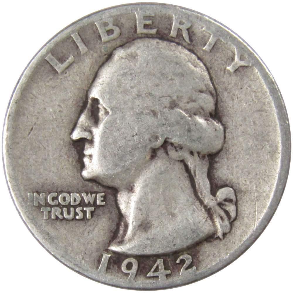 1942 Washington Quarter VG Very Good 90% Silver 25c US Coin Collectible