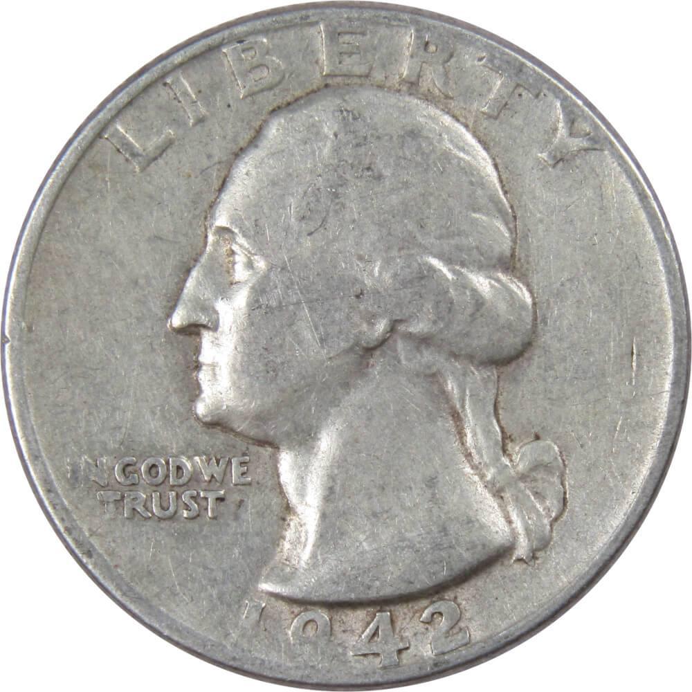 1942 Washington Quarter F Fine 90% Silver 25c US Coin Collectible